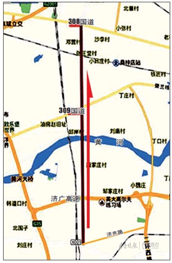 齐鲁大道北延将北跨济广高速,黄河,止于黄河北岸的国道308,并预留了