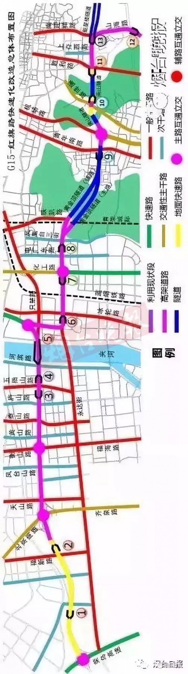 烟台红旗路改造规划出炉共5处互通立交这些路段要建高架