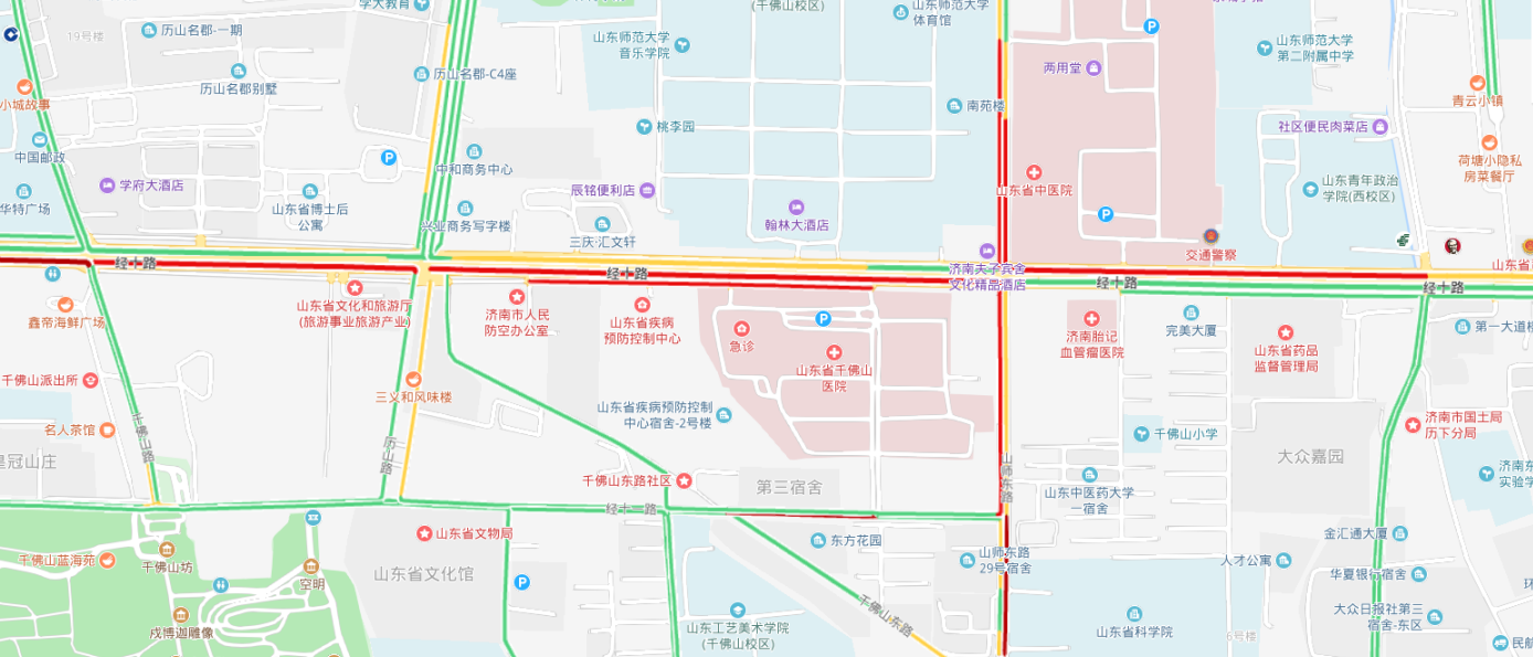 济南经十路与山师东路交叉口东西向拟实施机动车禁左