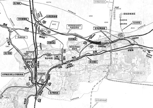 济南铁路枢纽 总布置示意图2030年放射状枢纽成形《规划》指出,枢纽