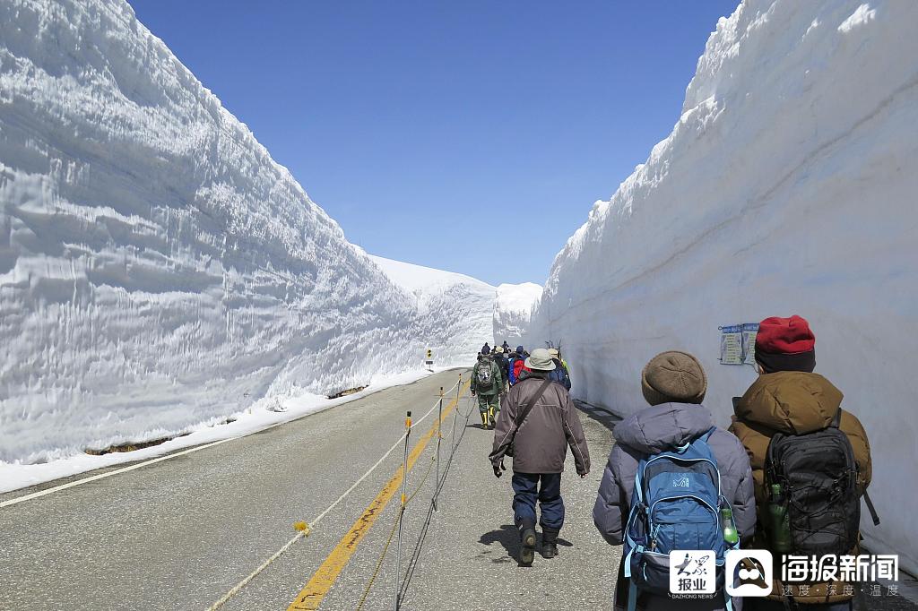 日本富山县雪墙公路对外开放