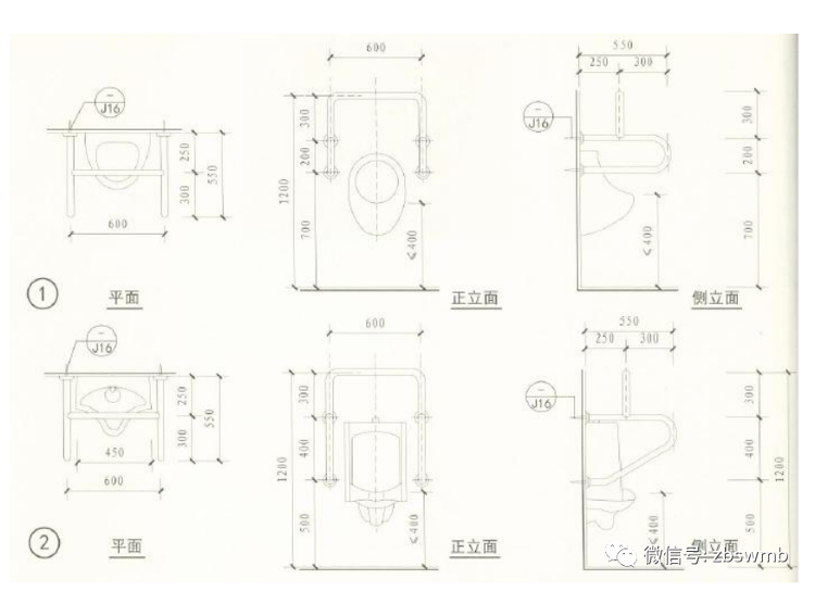 无障碍小便器下口距地面高度不应大于400mm,小便器两侧应在离墙面250