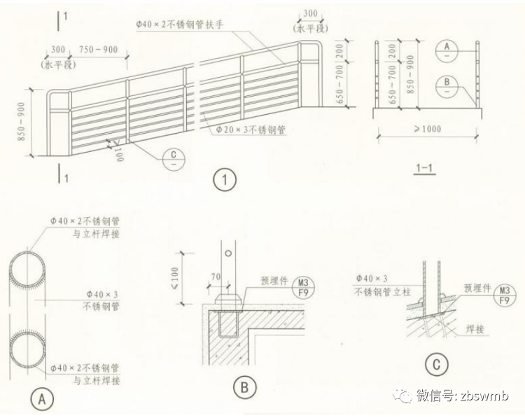 无障碍单层扶手的高度应为850mm～900mm,无障碍双层扶手的上层扶手