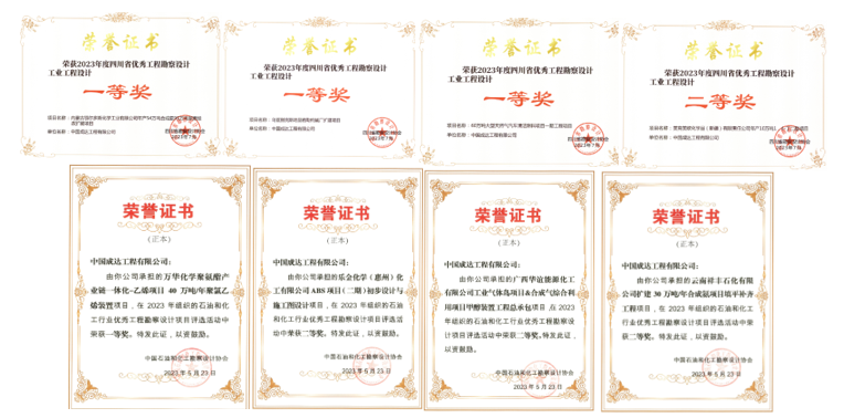 星空体育满载而归！中国化学成达公司荣获八项省部级工程设计奖项