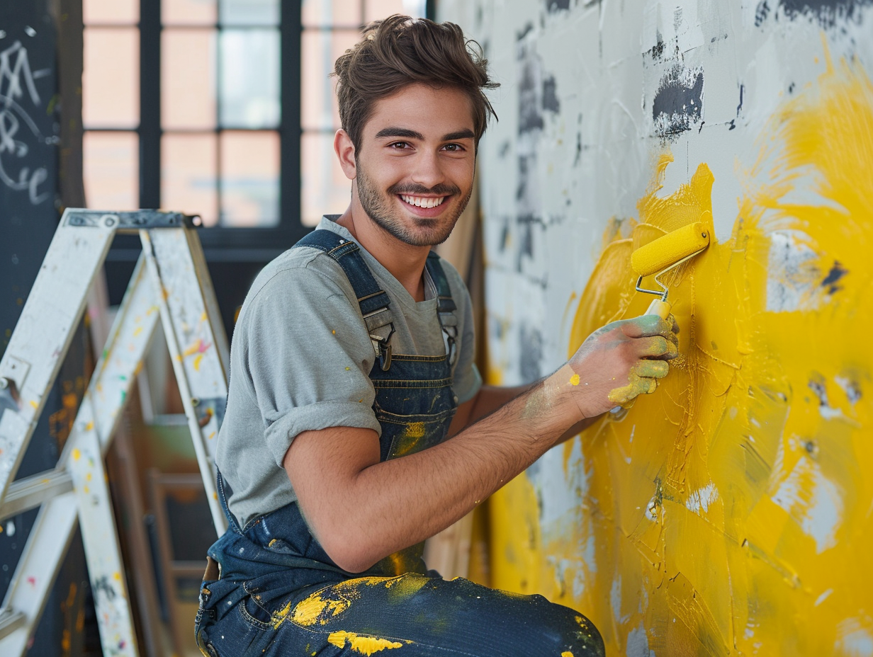 guiguiaaa_A_handsome_young_man_in_overalls_is_painting_the_wall_3d3e137d-1e8a-43aa-a379-ebc77c04d255