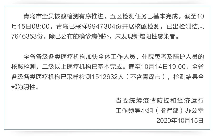 健康山东|山东省加快推进青岛市和全省各级各类医疗机构全员核酸检测