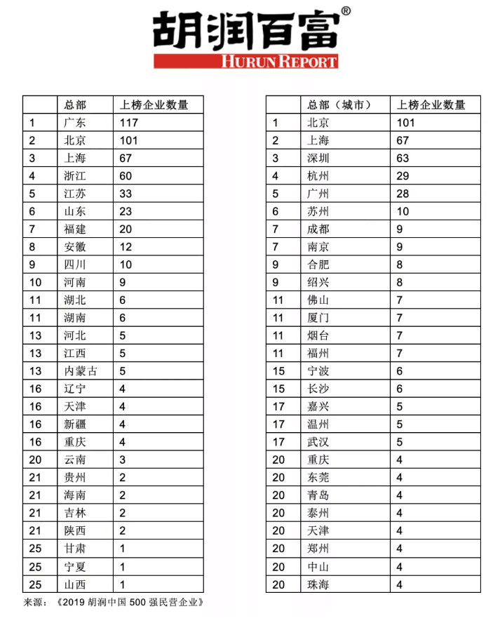 来源：《2019胡润中国500强民营企业》