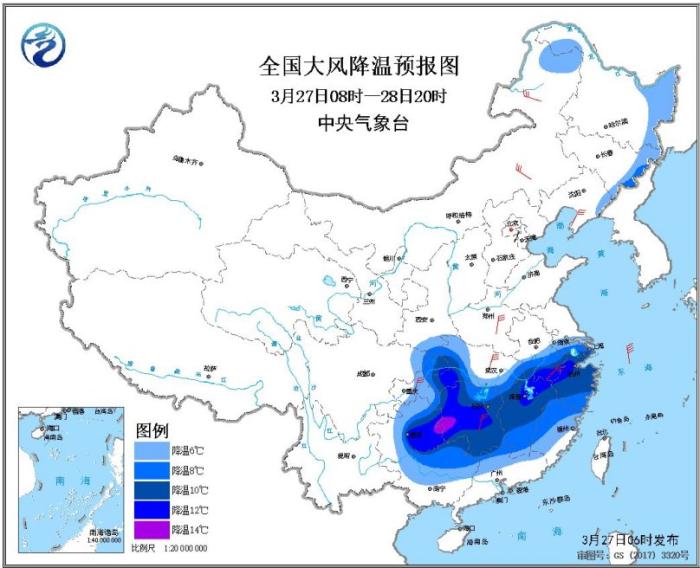 较强冷空气继续影响中国 江南华南有较强降雨和强对流