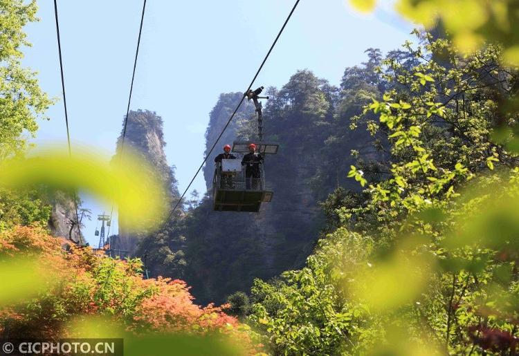 「索道」湖南张家界：高空索道巡检 备战“五一”假期