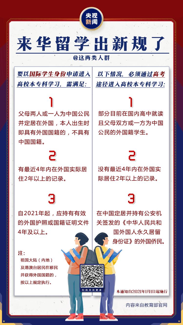 学生一图解读丨@这两类人群 来华留学新规来了！