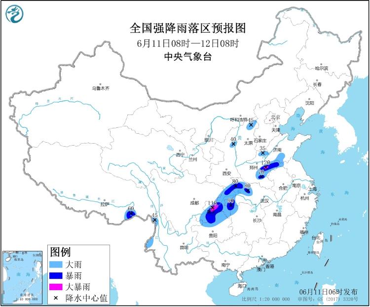 西南地区东部至黄淮等地有较强降雨 西南地区东部至黄淮等地有较强降雨 东北华北等地多阵雨或雷阵雨