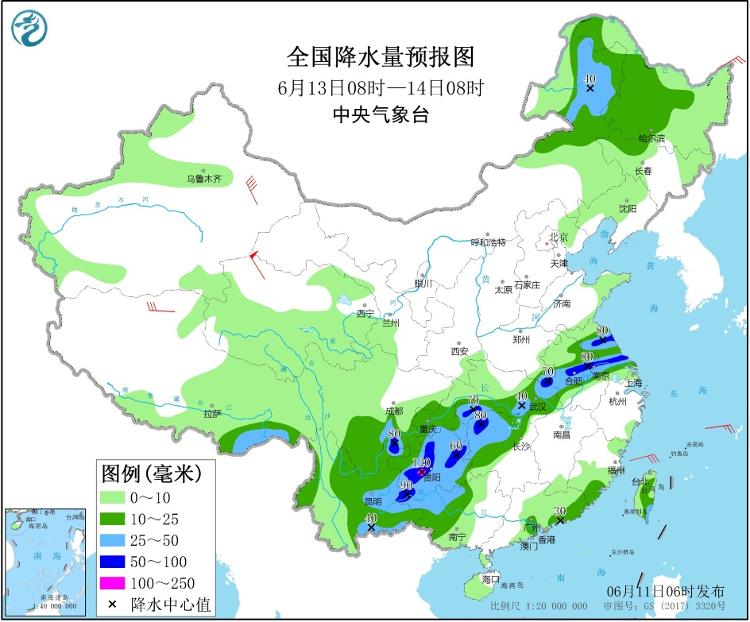 西南地区东部至黄淮等地有较强降雨 西南地区东部至黄淮等地有较强降雨 东北华北等地多阵雨或雷阵雨