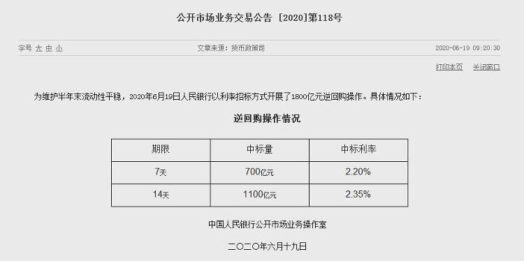 中新经纬央行开展1800亿逆回购，本周净回笼1600亿