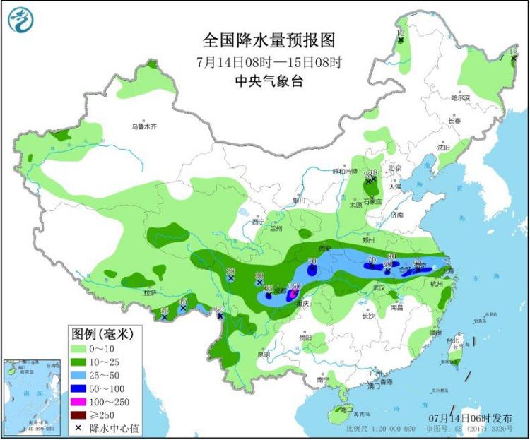 部分|江汉江淮等地有强降雨 江南中南部华南大部有高温