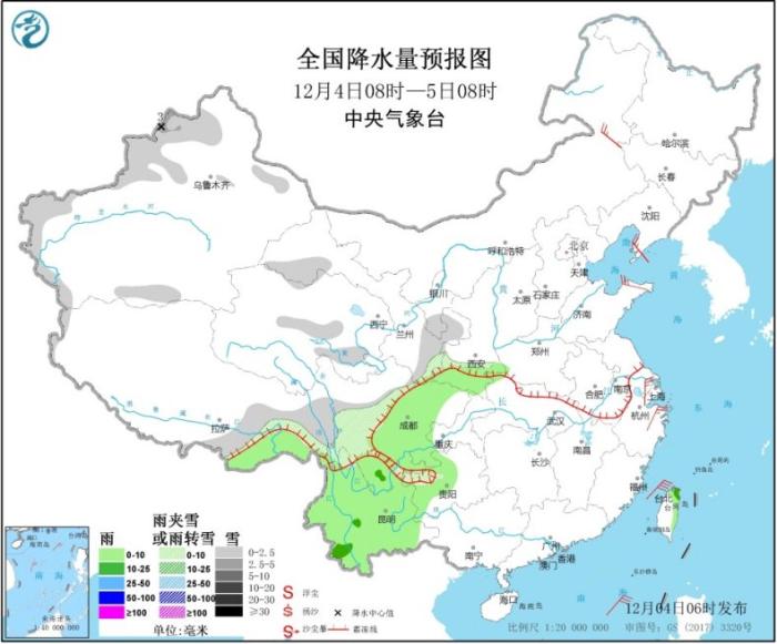 东部和南部海域有大风 新疆、贵州等地有小雪或雨夹雪