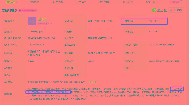 奇瑞汽车成立新公司  经营范围含二手车销售、电子商务平台运营