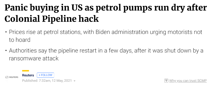 输油管线被“黑”关停后，外媒：美国出现恐慌性购买！