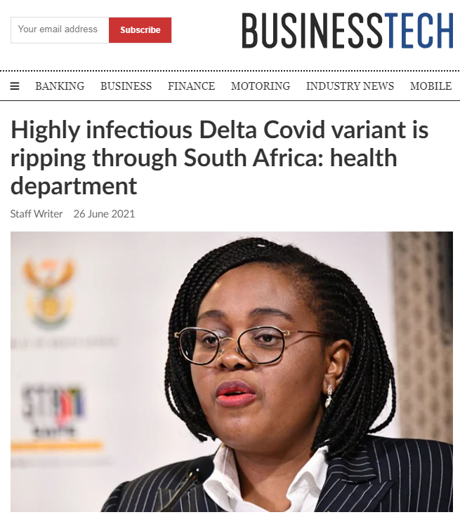 南非卫生部长称“德尔塔”正在该国肆虐