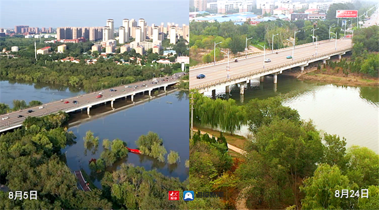 8月24日,大眾網·海報新聞記者看到德州岔河,減河,南運河水位下降明顯