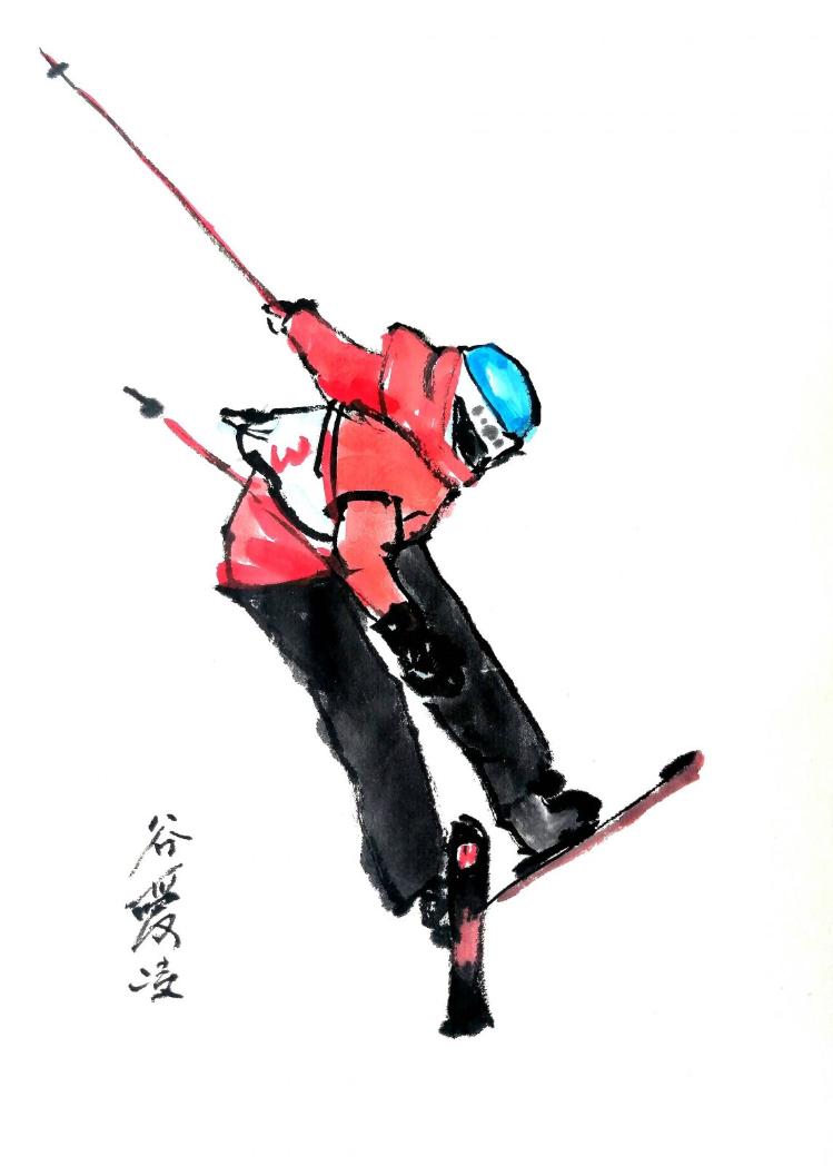 奥运滑雪绘画图片